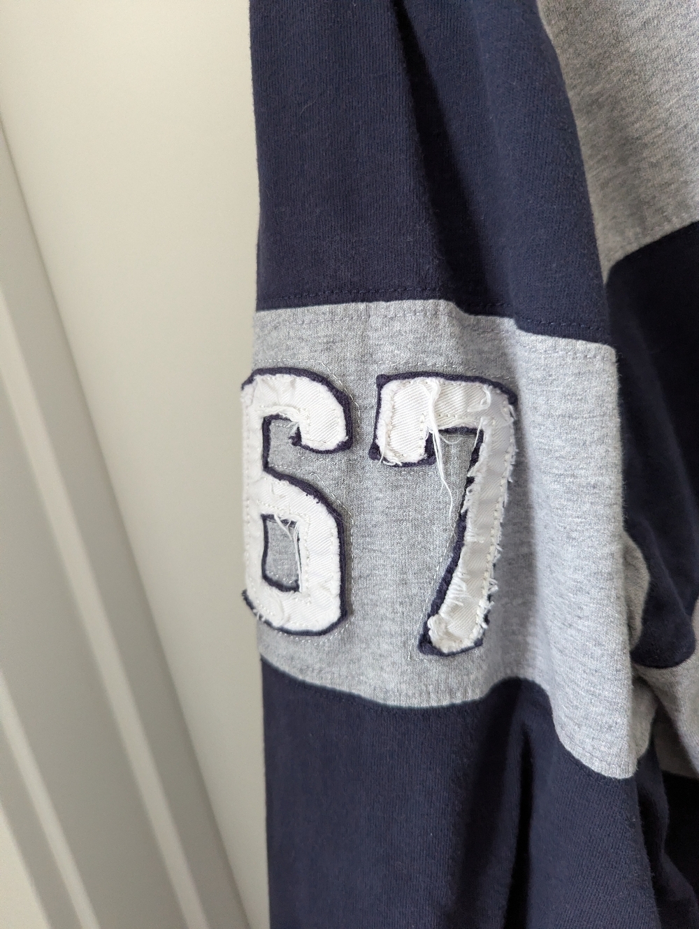 Striped Rugby Shirt with Crest - Navy & Gray XL - Picture 4 of 5